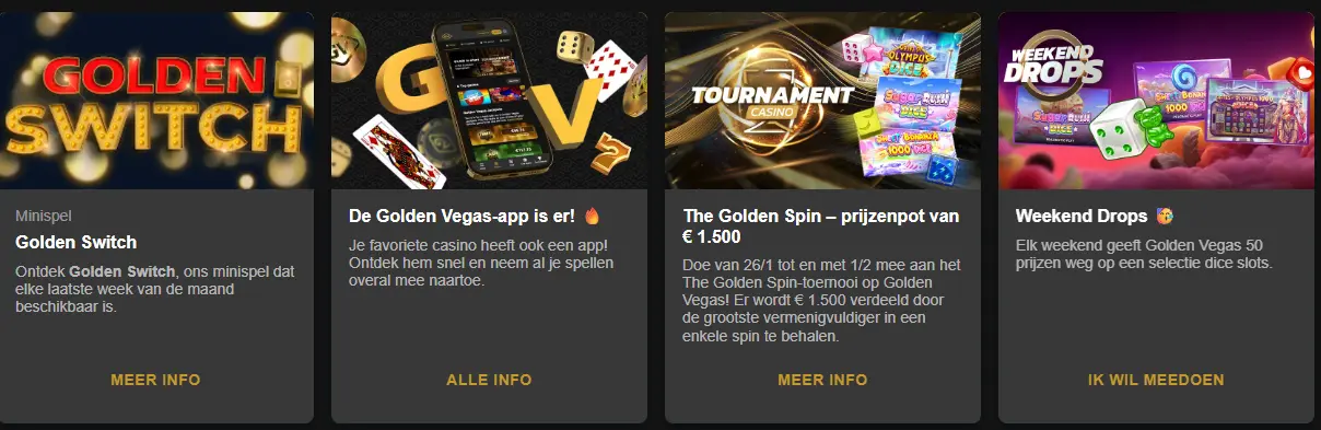 Sectie met promoties en beloningen voor casino spelers