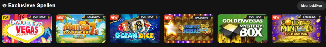 Bibliotheek met tafelspellen, slots en live casino